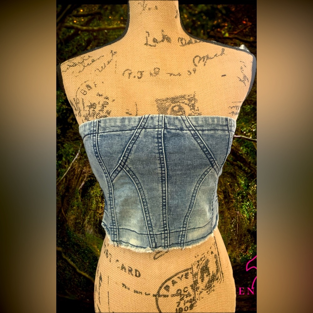 Denim Strapless Bustier Top